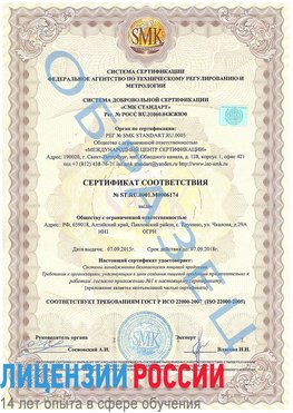 Образец сертификата соответствия Заринск Сертификат ISO 22000